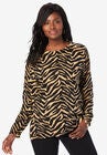 Crewneck Print Sweater, SOFT CAMEL ZEBRA, hi-res image number null