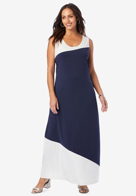 Sleeveless Maxi Dress, NAVY WHITE COLORBLOCK, hi-res image number null