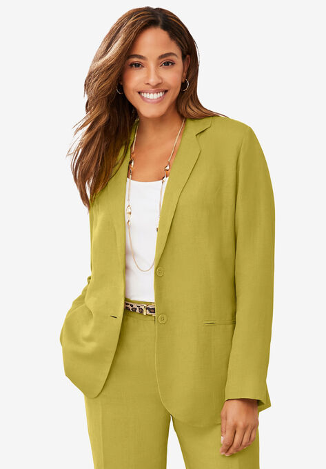 Linen Blazer, OLIVE YELLOW, hi-res image number null