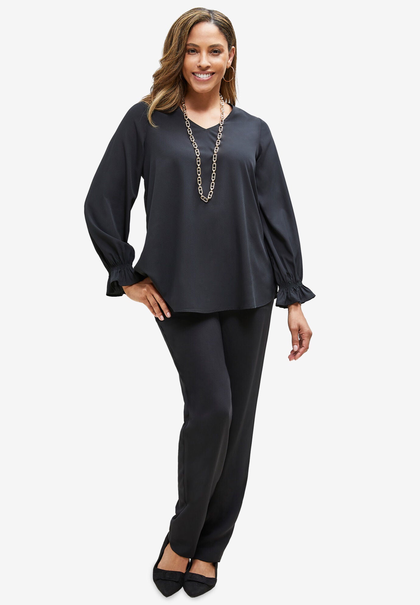 Poet Sleeve Tunic, BLACK, hi-res image number 0
