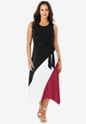 Asymmetric Side-Tie Midi Dress, BLACK RED COLORBLOCK, hi-res image number 0