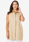 Linen-Blend Sleeveless Shirt, NEW KHAKI, hi-res image number null