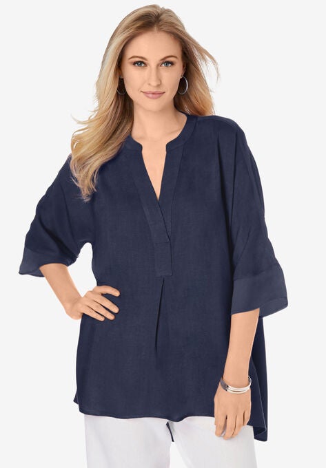 Hi-Low Linen Tunic, NAVY, hi-res image number null