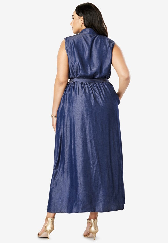 Soft Denim Fit & Flare Maxi Dress, , on-hover image number 1