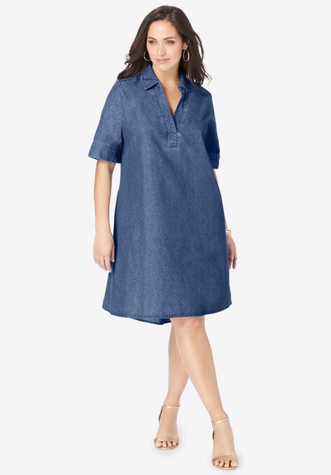 Cuff Sleeve Denim Shirtdress, MEDIUM STONEWASH, hi-res image number null