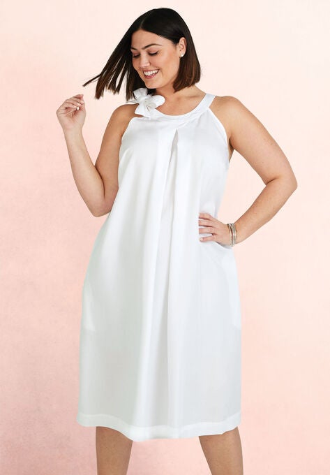 Denim Tie-Neck Dress, , alternate image number null