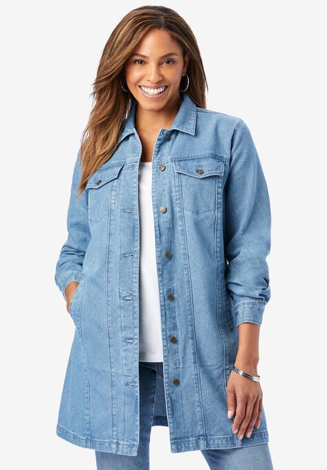 Long Denim Jacket, LIGHT WASH, hi-res image number null