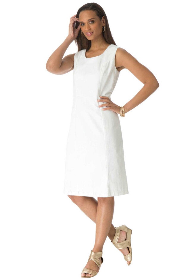 Cotton Denim Sheath, WHITE, hi-res image number null