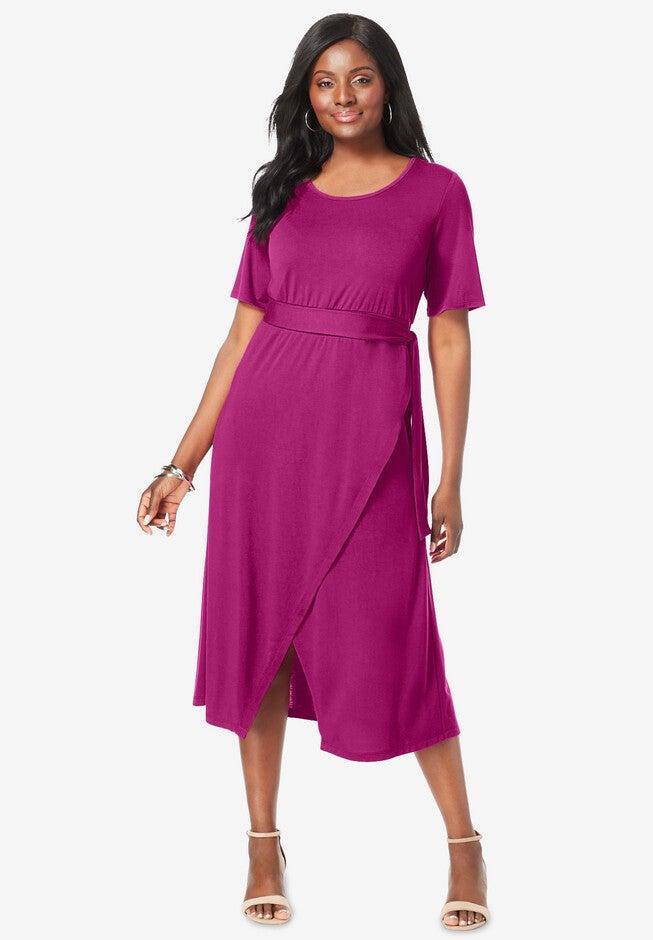 Faux-Wrap Dress, RASPBERRY, hi-res image number 0