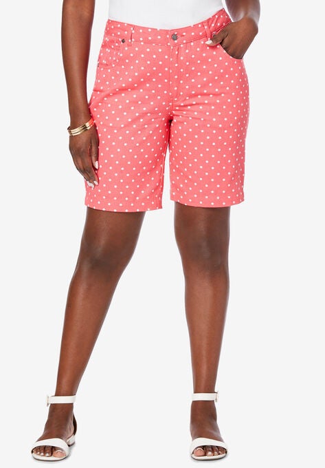 Denim Shorts, VIBRANT WATERMELON POLKA DOT, hi-res image number null