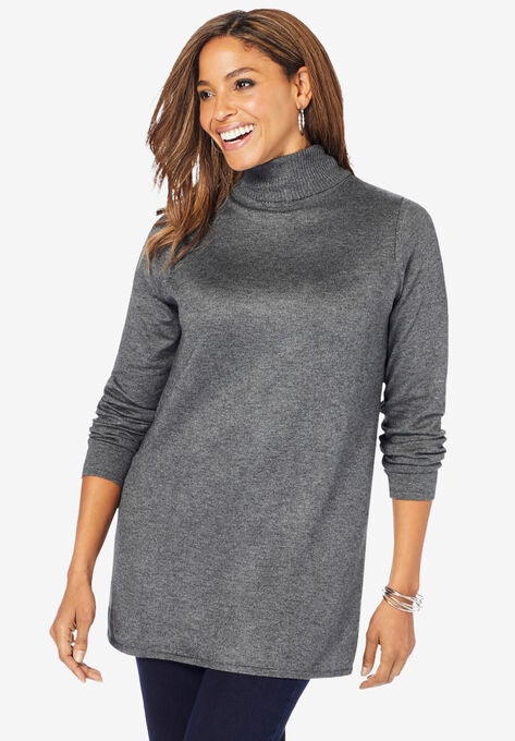 Cotton Cashmere Turtleneck, HEATHER CHARCOAL, hi-res image number null