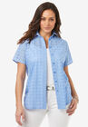 Eyelet Short Sleeve Shirt, FRENCH BLUE, hi-res image number null