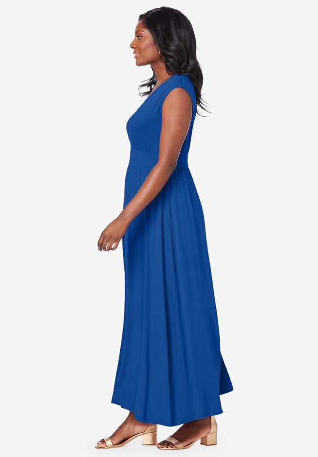 Stretch Knit V-Neck Maxi Dress, , alternate image number 2