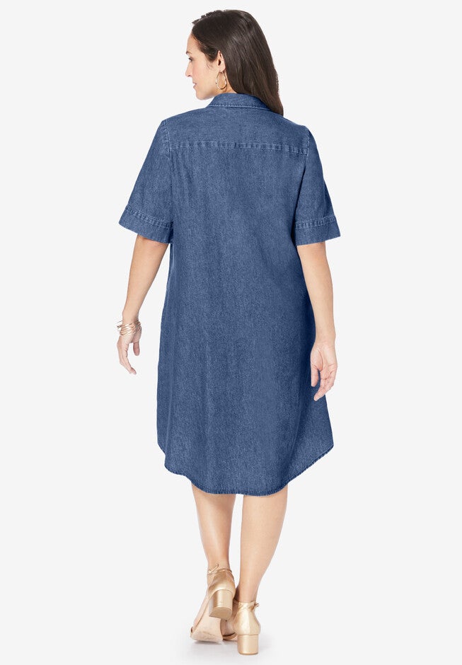 Cuff Sleeve Denim Shirtdress, , on-hover image number null