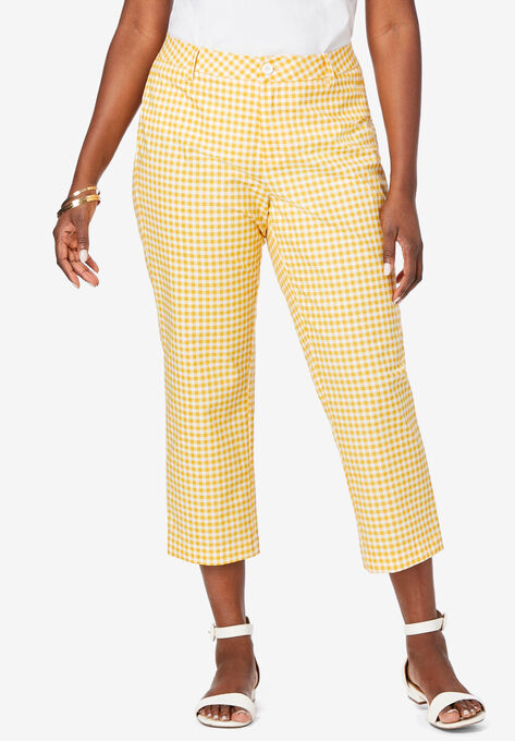 Stretch Poplin Classic Cropped Straight Leg Pant, SUNSET YELLOW GINGHAM, hi-res image number null
