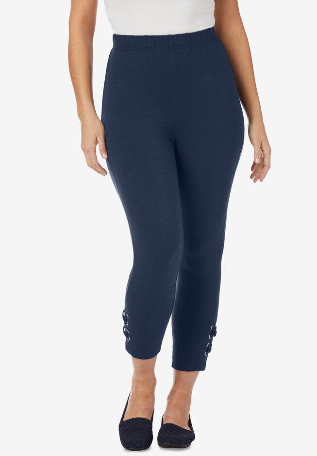 Lace Up Capri Legging, NAVY, hi-res image number 0