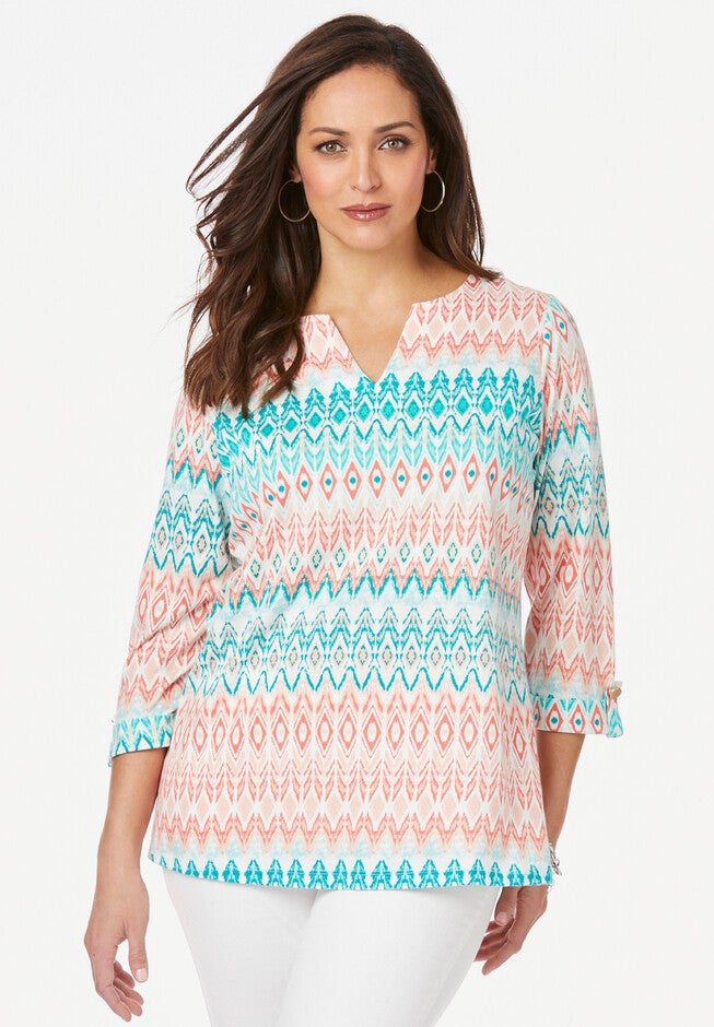 Notch Neck Tunic, MULTI TRIBAL STRIPE, hi-res image number 0