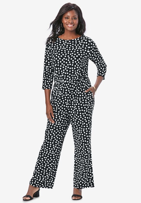 Drawstring Jumpsuit, BLACK DOT, hi-res image number null