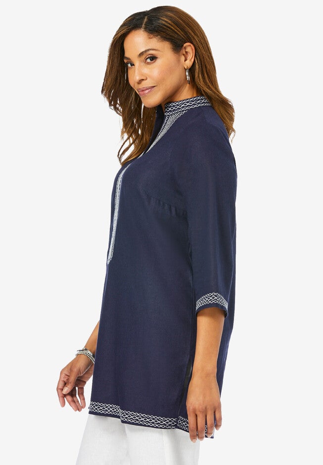 Notch Neck Linen Tunic, , alternate image number 2