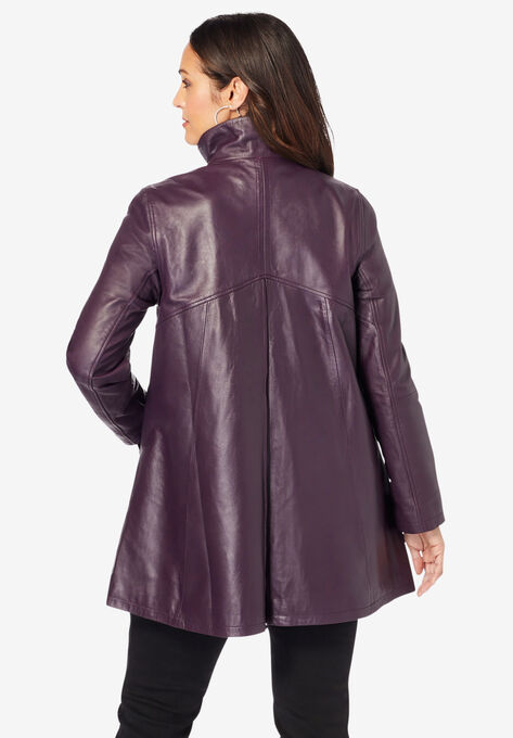 A-Line Zip Front Leather Jacket, , on-hover image number null