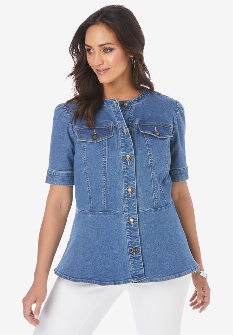 Short Sleeve Denim Jacket, MEDIUM STONEWASH, hi-res image number null