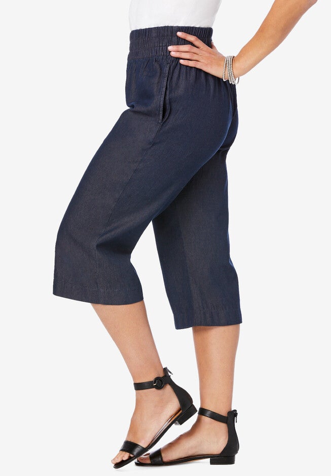 Wide-Leg Crop Chambray Pants, , alternate image number 2