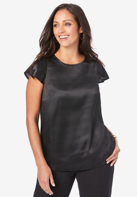 Satin Blouse, BLACK, hi-res image number null
