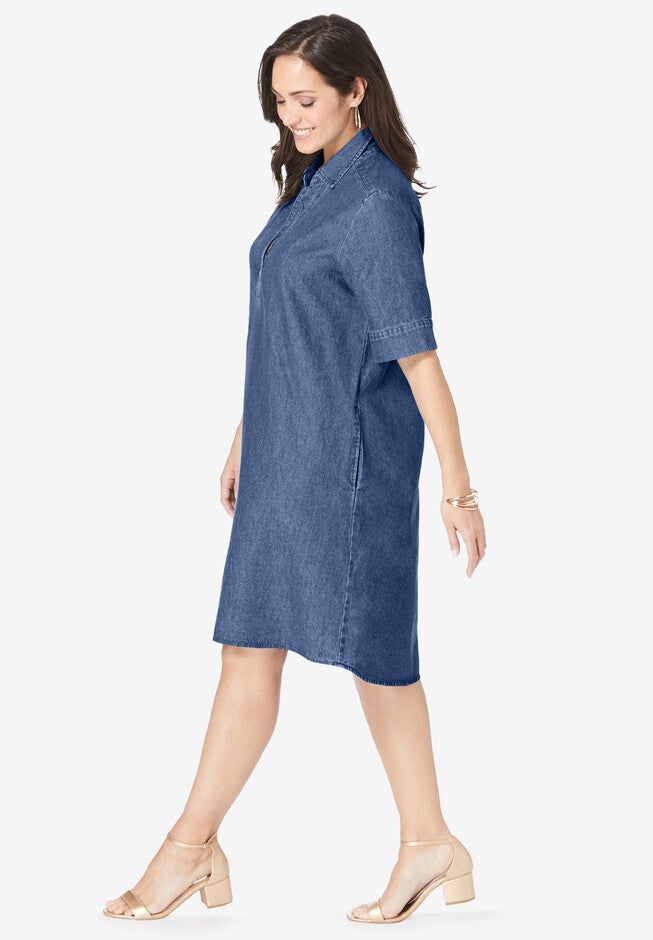 Cuff Sleeve Denim Shirtdress, , alternate image number null
