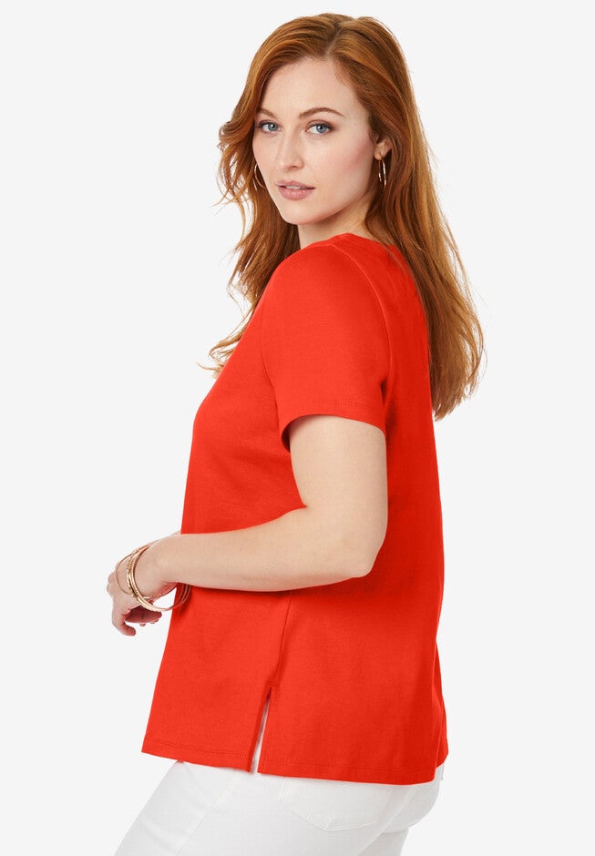 Short Sleeve Notch Neck Tee, , alternate image number 2