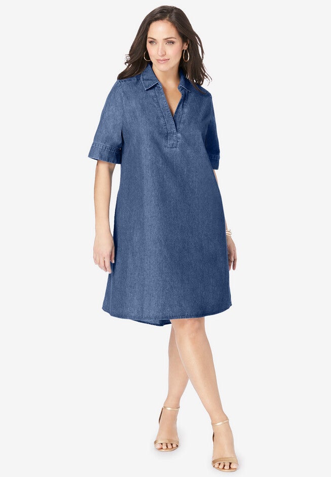 Cuff Sleeve Denim Shirtdress, MEDIUM STONEWASH, hi-res image number null