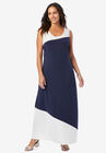 Sleeveless Knit Maxi Dress, NAVY WHITE COLORBLOCK, hi-res image number null