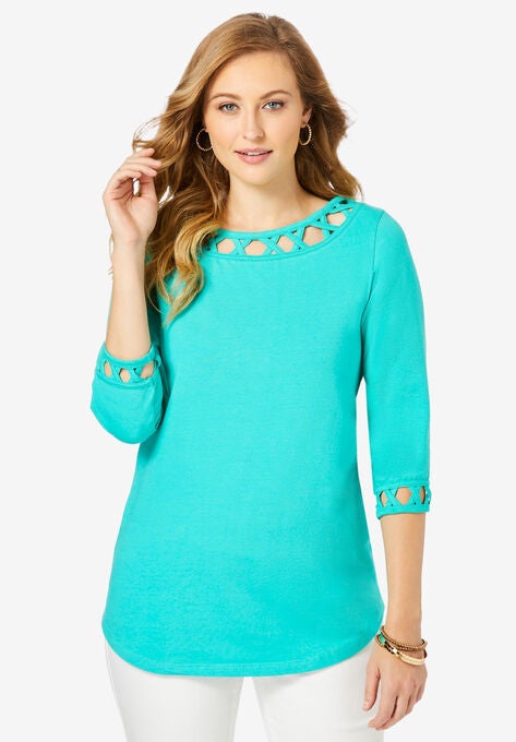Crochet Boatneck Tunic, AQUA SEA, hi-res image number null