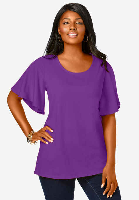 Flutter Sleeve Tunic, PURPLE ORCHID, hi-res image number null
