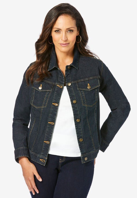 True Fit Cropped Denim Jacket, INDIGO, hi-res image number null