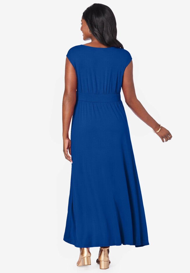 Stretch Knit V-Neck Maxi Dress, , on-hover image number 1