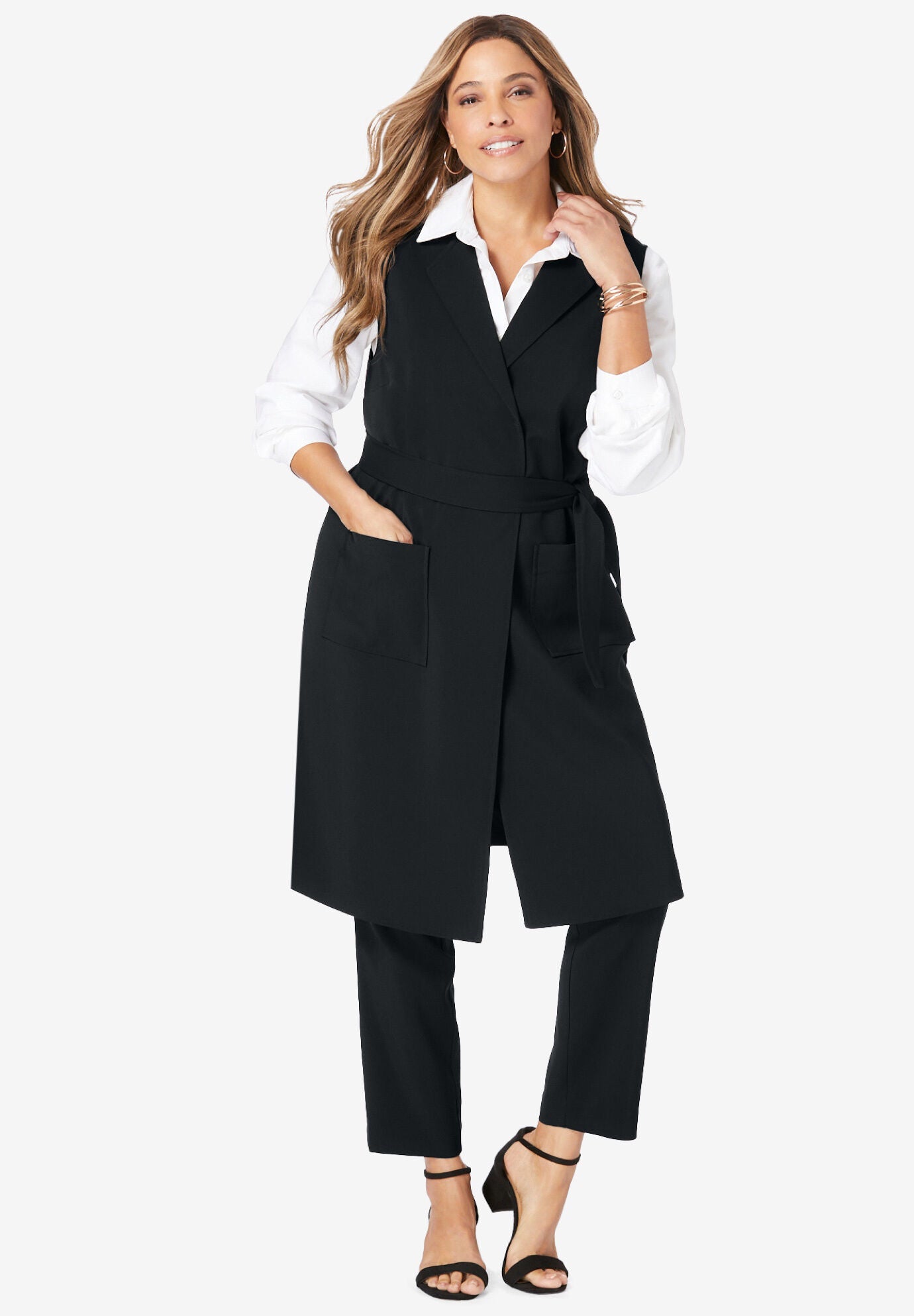 Bi-Stretch Tie-Front Gilet, , alternate image number 3