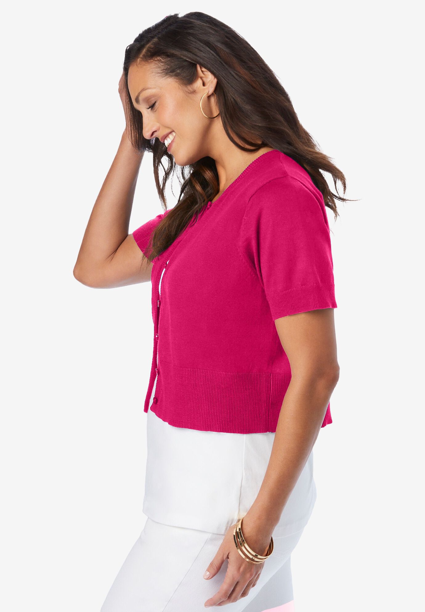 Jewel-Neck Shrug, CHERRY RED, alternate image number 2