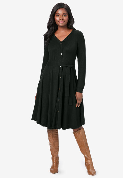 Long Sleeve Sweater Dress, BLACK, hi-res image number null