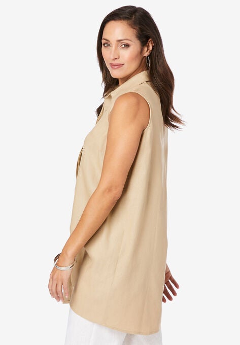 Linen-Blend Sleeveless Shirt, , alternate image number null