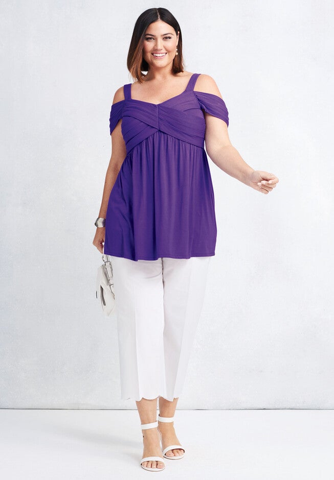 Cold Shoulder Pleat Tunic, , alternate image number null