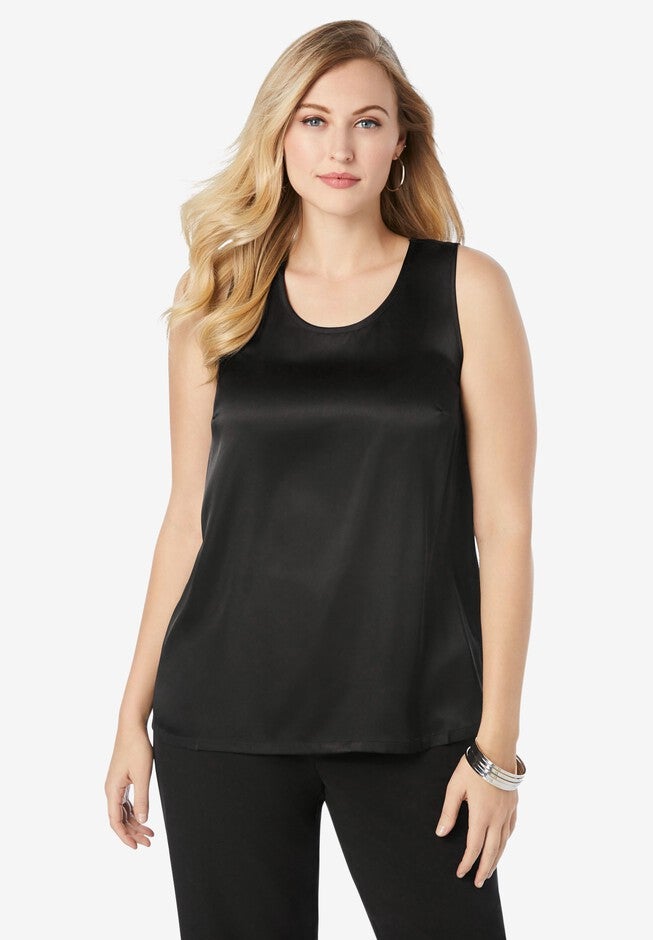 Sleeveless Satin Shell, BLACK, hi-res image number null