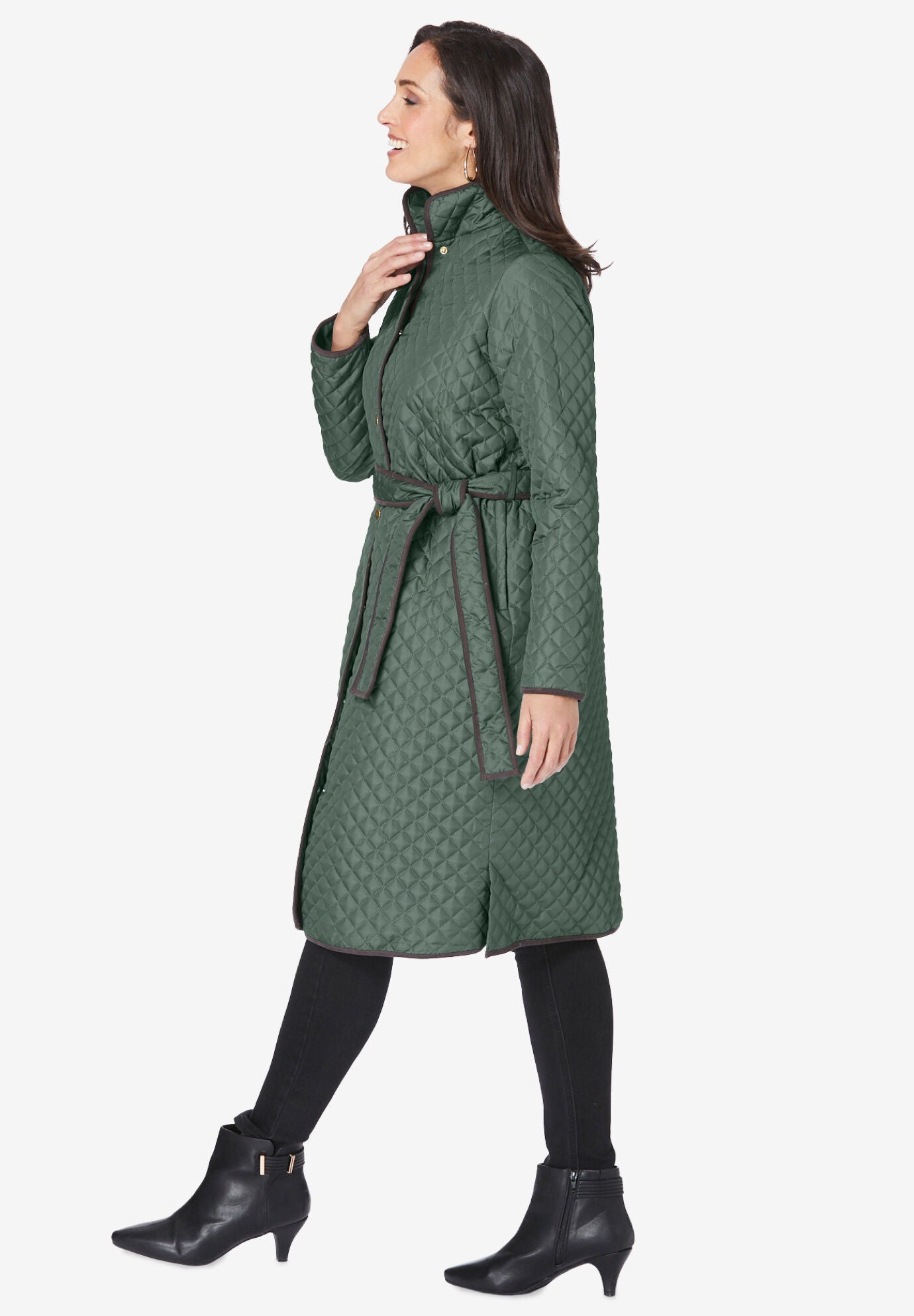 Quilted Collarless Long Jacket, , alternate image number 2