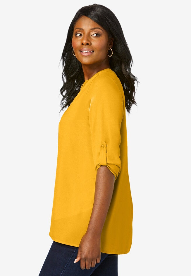 Georgette Notch Neck Blouse, , alternate image number null