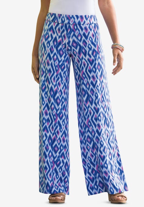 Everyday Knit Palazzo Pant, DARK SAPPHIRE PINK BURST GEO, hi-res image number null