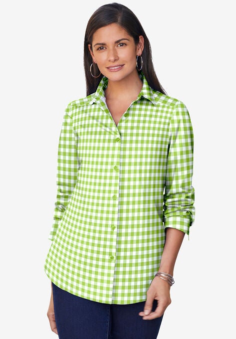 Poplin Shirt, DARK LIME GINGHAM, hi-res image number null