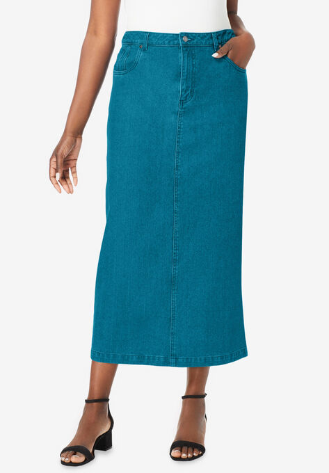 Classic Cotton Denim Long Skirt, DEEP TEAL, hi-res image number null