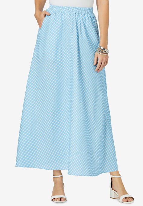 Linen Maxi Skirt, MEADOW BLUE BIAS STRIPE, hi-res image number null