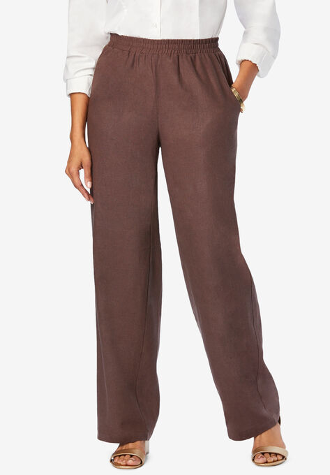 Lightweight Linen-Blend Straight-Leg Pants, CHOCOLATE, hi-res image number null