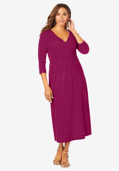 Knit Surplice Midi Dress, BERRY TWIST, hi-res image number null