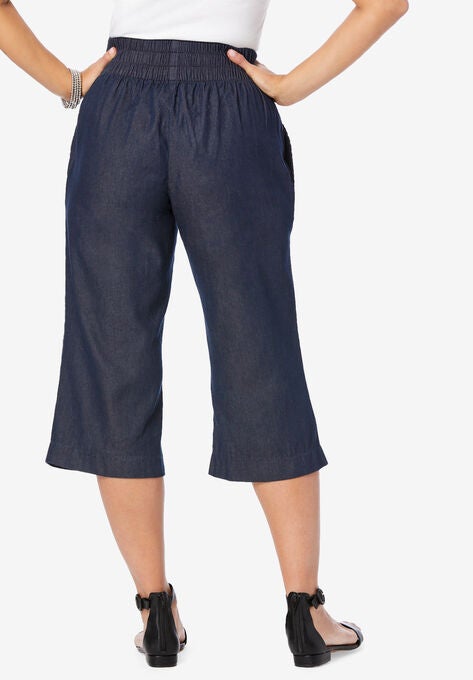Wide-Leg Crop Chambray Pants, , on-hover image number null